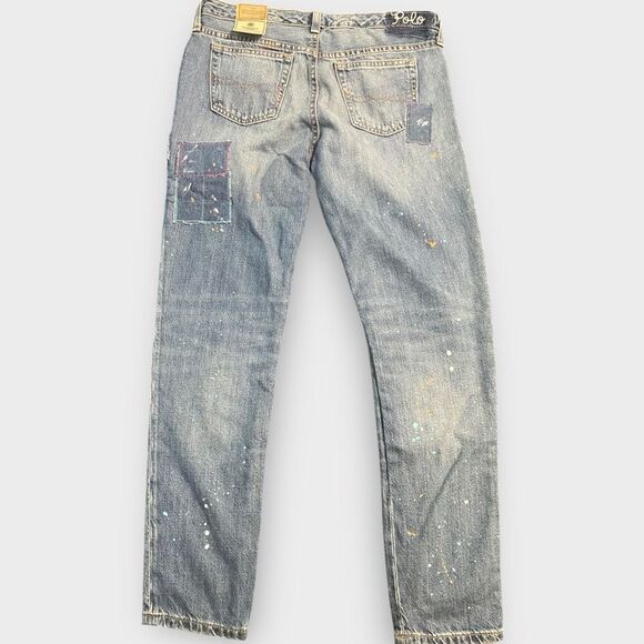 Polo Ralph Lauren Astor Slim Boyfriend Paint Splash Girls Blue Jeans size 16 New - Picture 7 of 12